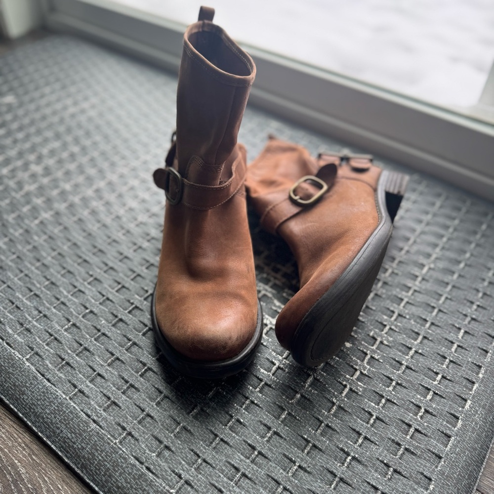 Lucky Brand Leather Buckle Ankle Boot